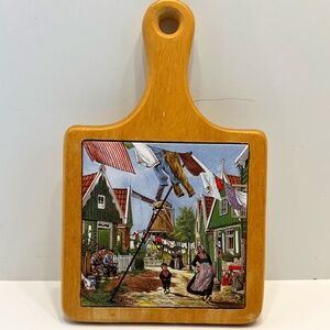 Vintage Ter Steege HOLLAND ART TILE WOOD Display/Plant Stand - Laundry Day